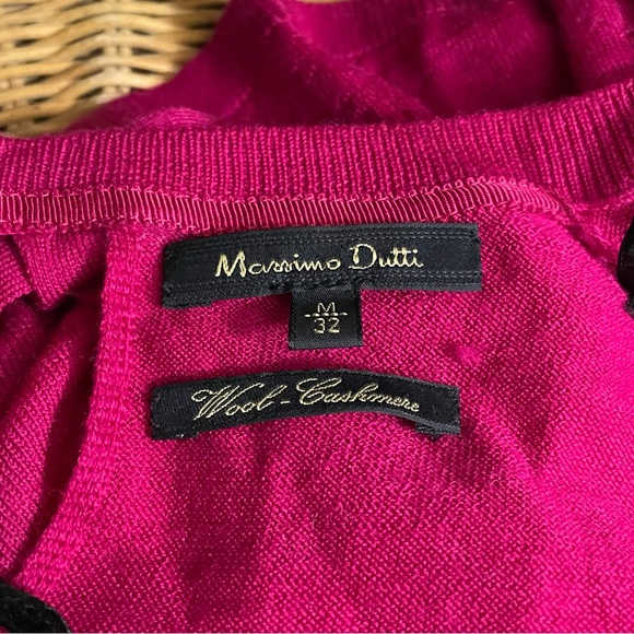 Massimo Dutti Pink Wool-Cashmere Front Pockets V-neck Back Keyhole Bow Sweater - Picture 7 of 13